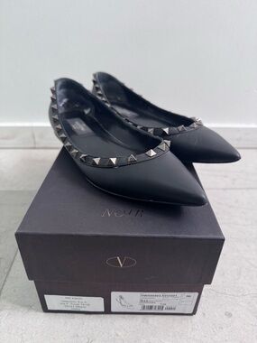 Valentino Black Rockstud Pointed Toe Flats size 36.5 with box